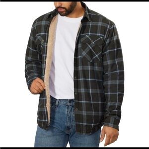 Men's Black and Gray Plaid Shirt Jacket